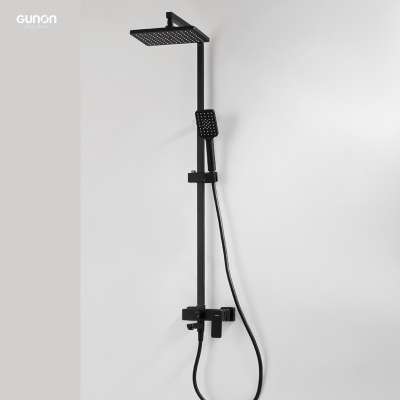 Black exposed wall mounted square shower faucet for modern hotels and homes